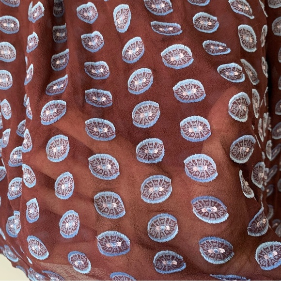 Loft sheer silk split‎ neck burgundy blue dot long sleeve blouse. Size M - Picture 7 of 11